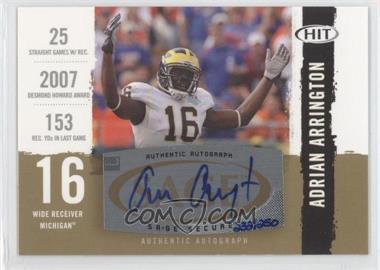 2008 SAGE HIT Autographs Gold #A16 - Adrian Arrington/250 - Courtesy of CheckOutMyCards.com