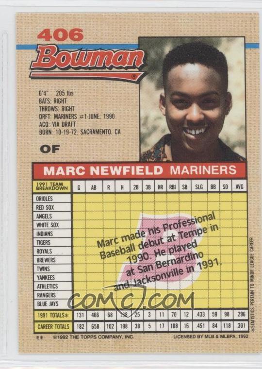 1992 bowman baseball cards matching  1992 bowman 406 marc newfield