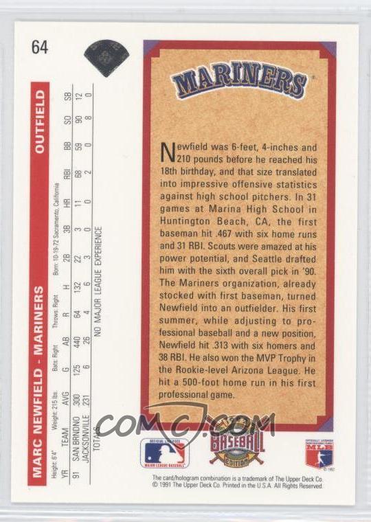 baseball cards matching  1992 upper deck 64 marc newfield